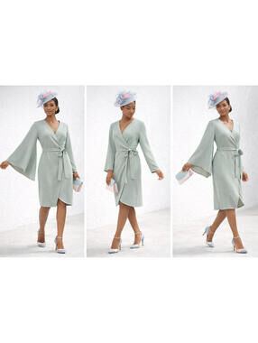 Julia Allert Sage Wrap Dress Size L Asymmetrical Bell Sleeve Designer Belted NWT